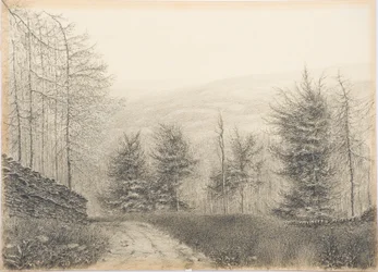 Egglestone Bridge, Teesdale, cca 1916 (černá pastelka na kartě)